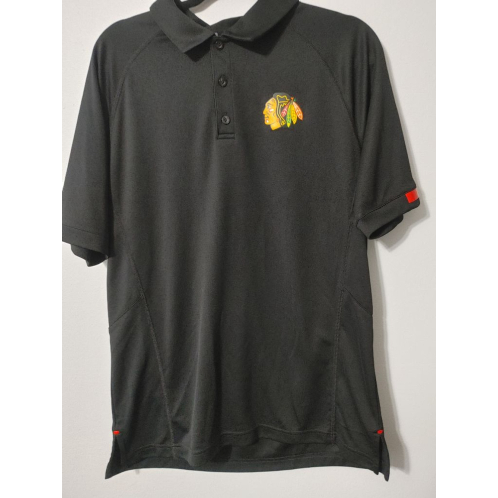 Men's Fanatics Black Chicago Blackhawks Polo Shirt L with Red Accents